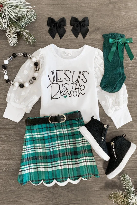 Christmas Icy Wonderland "Jesus Is The Reason" Plaid Skirt Set