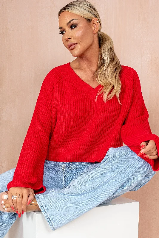 Christmas Festive Night Lights Joan Red Knit Cropped Jumper