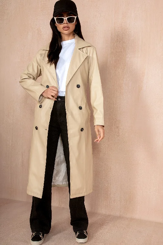 Christmas Fireplace Decor Kenya Cream Leather Look Trench Coat