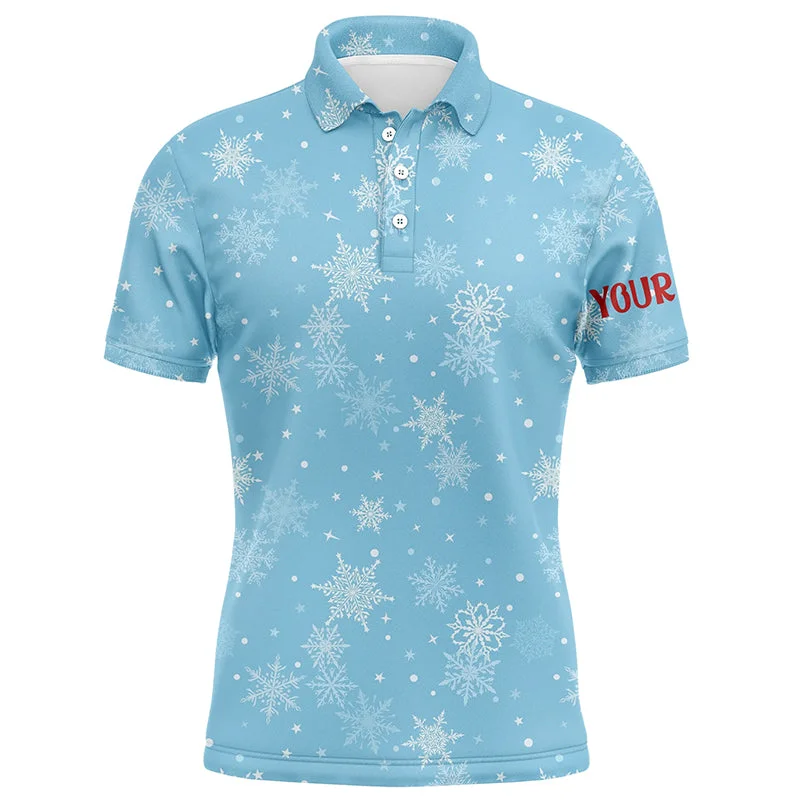 Snowflakes In Blue Christmas Mens Golf Polo Shirts Customized Winter Holiday Golf Gifts For Men LDT0462 Snowflakes In Blue Christmas Mens Golf Polo Shirts Customized Winter Holiday Golf Gifts For Men LDT0462