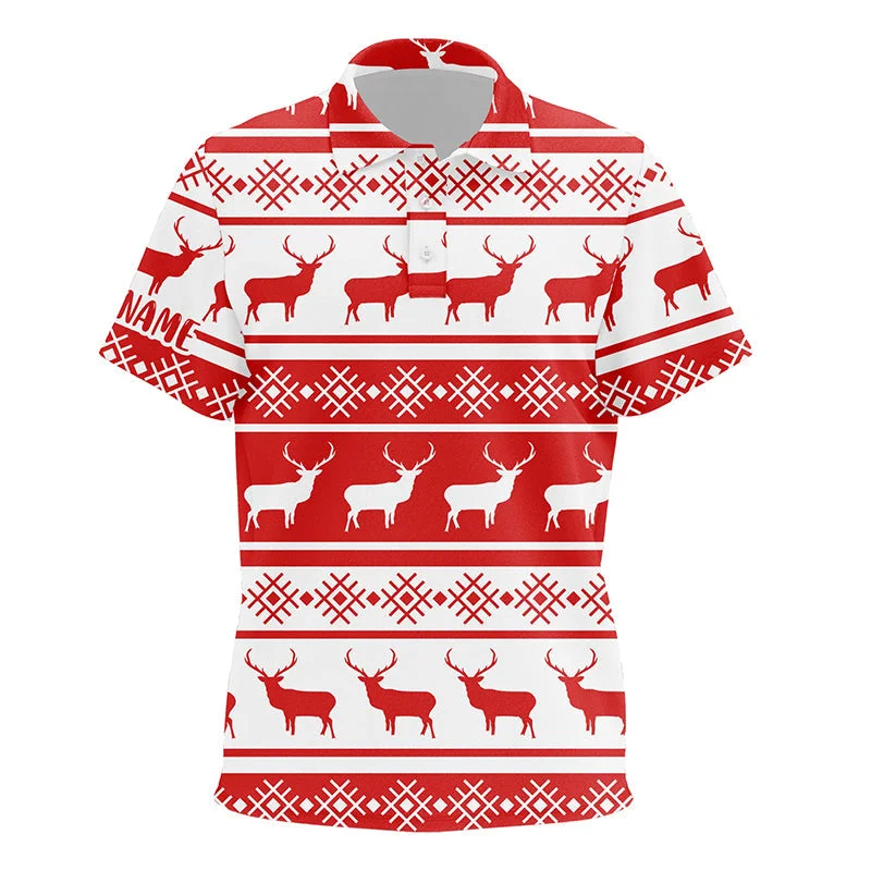 Christmas Seamless Pattern With Deer Red White Kids Golf Polo Shirts Custom Golf Shirts For Kid LDT0572 Christmas Seamless Pattern With Deer Red White Kids Golf Polo Shirts Custom Golf Shirts For Kid LDT0572
