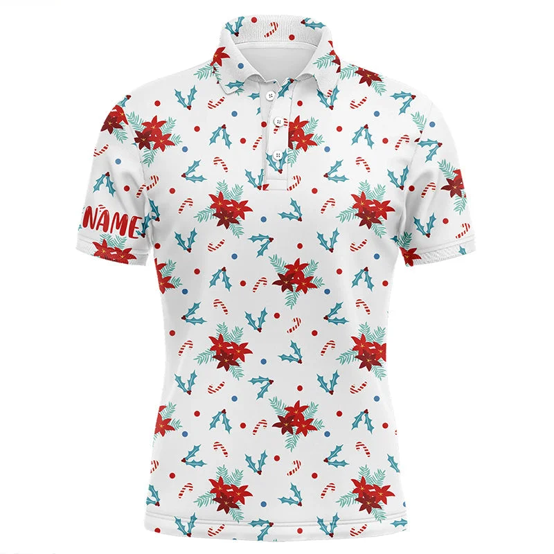 Christmas Flowers Seamless Pattern Mens Golf Polo Shirts Custom Golf Shirts For Men Golf Gifts LDT0573 Christmas Flowers Seamless Pattern Mens Golf Polo Shirts Custom Golf Shirts For Men Golf Gifts LDT0573
