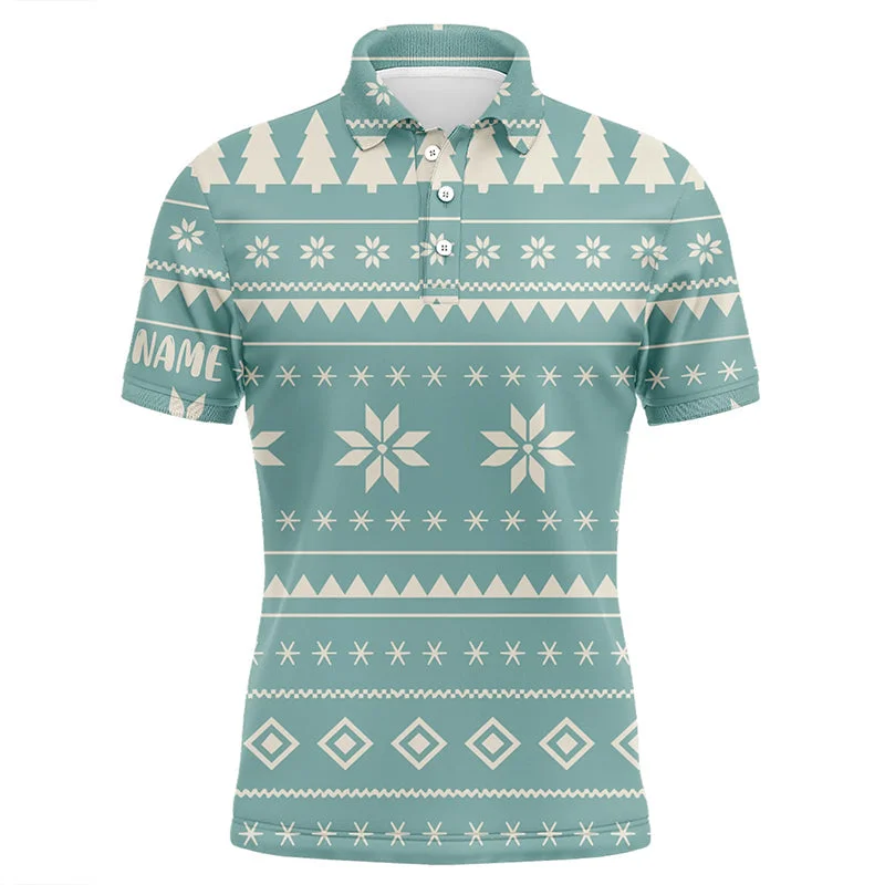 Mint Christmas Pattern With Tree Snowflakes Mens Golf Polo Shirts Holiday Winter Men Golf Tops LDT0574 Mint Christmas Pattern With Tree Snowflakes Mens Golf Polo Shirts Holiday Winter Men Golf Tops LDT0574