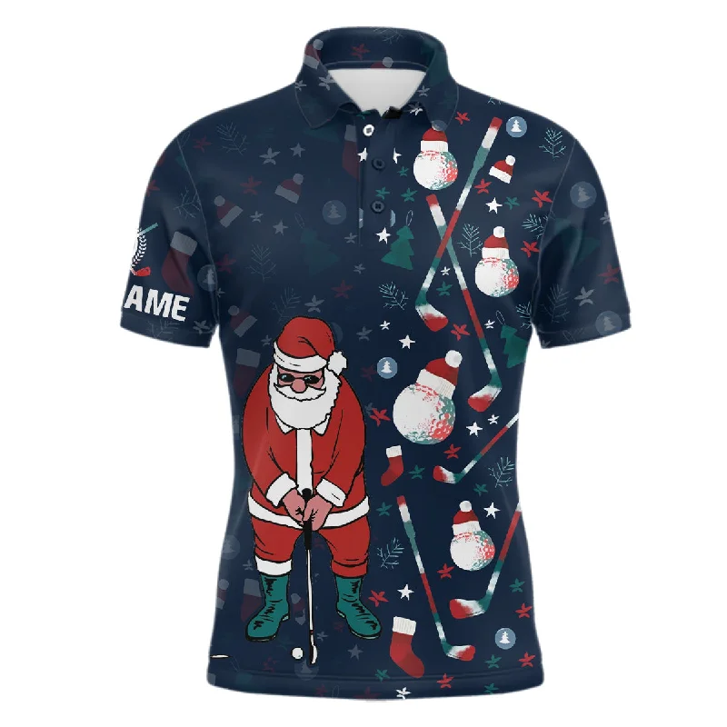 Christmas Golf Pattern Navy Mens Polo Shirts Santa Playing Golf Tops For Men Christmas Golf Gifts LDT0578 Christmas Golf Pattern Navy Mens Polo Shirts Santa Playing Golf Tops For Men Christmas Golf Gifts LDT0578