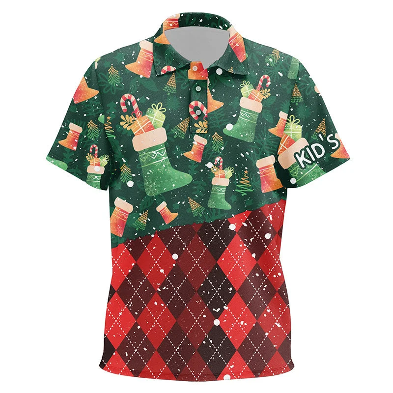 Christmas Socks Green Red Argyle Pattern Unisex Kids Golf Polos Winter Golf Shirts For Kid Golf Gifts LDT0579 Christmas Socks Green Red Argyle Pattern Unisex Kids Golf Polos Winter Golf Shirts For Kid Golf Gifts LDT0579