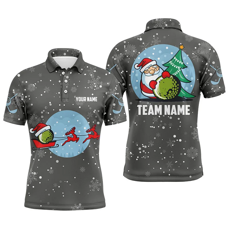 Grey Christmas Mens Golf Polo Shirts With Reindeer & Santa Custom Golf Tops For Men Golfing Gifts LDT0580 Grey Christmas Mens Golf Polo Shirts With Reindeer & Santa Custom Golf Tops For Men Golfing Gifts LDT0580