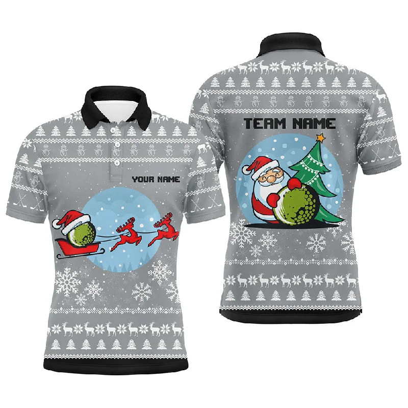 Grey Christmas Mens Golf Polo Shirts With Reindeer & Santa Custom Golf Tops For Men Golfing Gifts LDT0582 Grey Christmas Mens Golf Polo Shirts With Reindeer & Santa Custom Golf Tops For Men Golfing Gifts LDT0582
