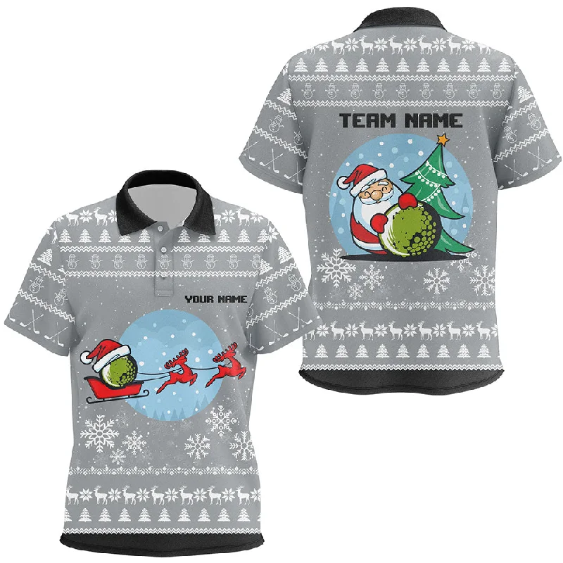 Grey Christmas Kids Golf Polo Shirt With Reindeer & Santa Custom Unisex Golf Tops For Kid Golfing Gifts LDT0582 Grey Christmas Kids Golf Polo Shirt With Reindeer & Santa Custom Unisex Golf Tops For Kid Golfing Gifts LDT0582