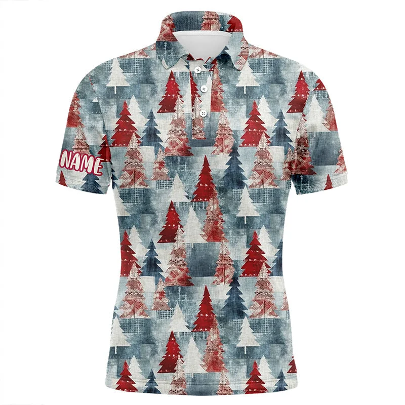 Grunge American Christmas Tree Red Blue Mens Golf Polo Shirts Vintage Golf Shirts For Men LDT0583 Grunge American Christmas Tree Red Blue Mens Golf Polo Shirts Vintage Golf Shirts For Men LDT0583