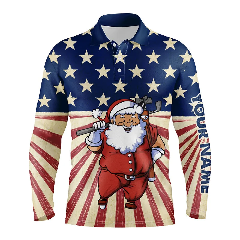 Santa Christmas Vintage American Flag Mens Golf Polo Shirts Funny Golf Shirts For Men Golf Gifts LDT0592 Santa Christmas Vintage American Flag Mens Golf Polo Shirts Funny Golf Shirts For Men Golf Gifts LDT0592