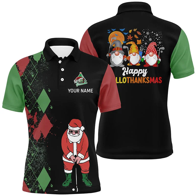 Happy Hallothanksmas Christmas Argyle Santa Playing Golf Mens Polo Shirt Funny Golf Tops LDT0594 Happy Hallothanksmas Christmas Argyle Santa Playing Golf Mens Polo Shirt Funny Golf Tops LDT0594