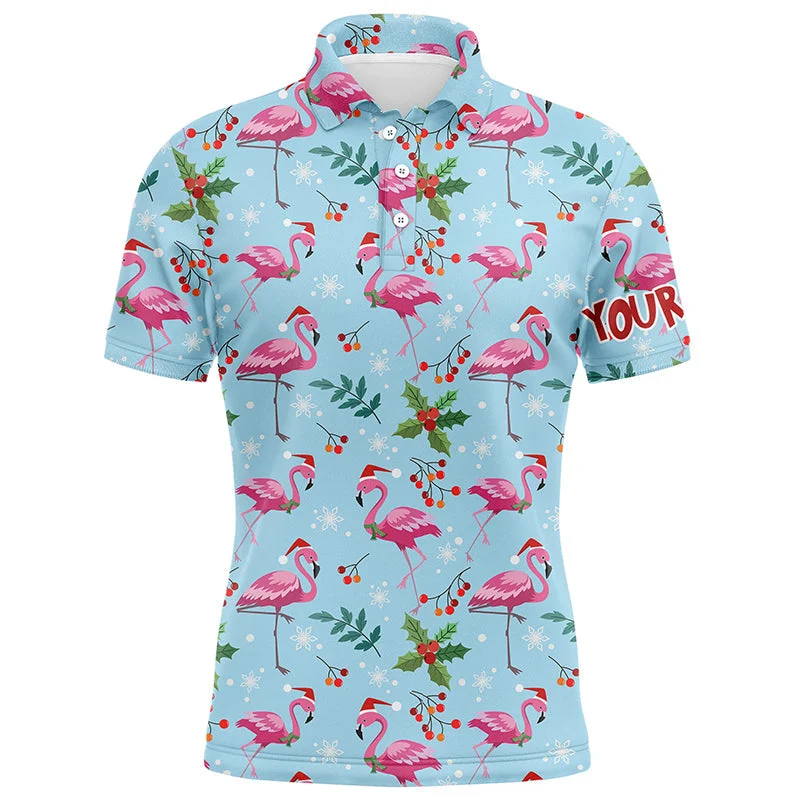 Christmas Flamingo Blue Tropical Mens Golf Polo Shirt Best Xmas Golf Gift Idea For Men LDT0611 Christmas Flamingo Blue Tropical Mens Golf Polo Shirt Best Xmas Golf Gift Idea For Men LDT0611