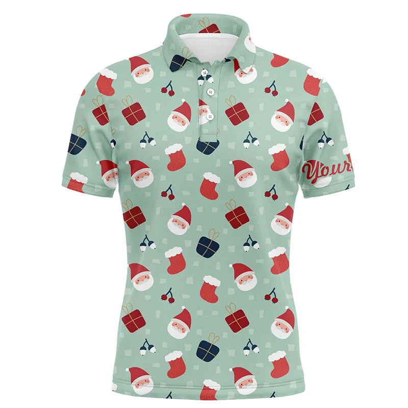 Christmas Pattern With Gifts And Santa Golf Men Polo Shirts Light Green Golf Shirts For Men LDT0612 Christmas Pattern With Gifts And Santa Golf Men Polo Shirts Light Green Golf Shirts For Men LDT0612