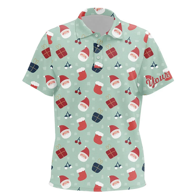 Christmas Pattern With Gifts And Santa Kids Golf Polo Shirts Light Green Golf Shirts For Kid LDT0612 Christmas Pattern With Gifts And Santa Kids Golf Polo Shirts Light Green Golf Shirts For Kid LDT0612