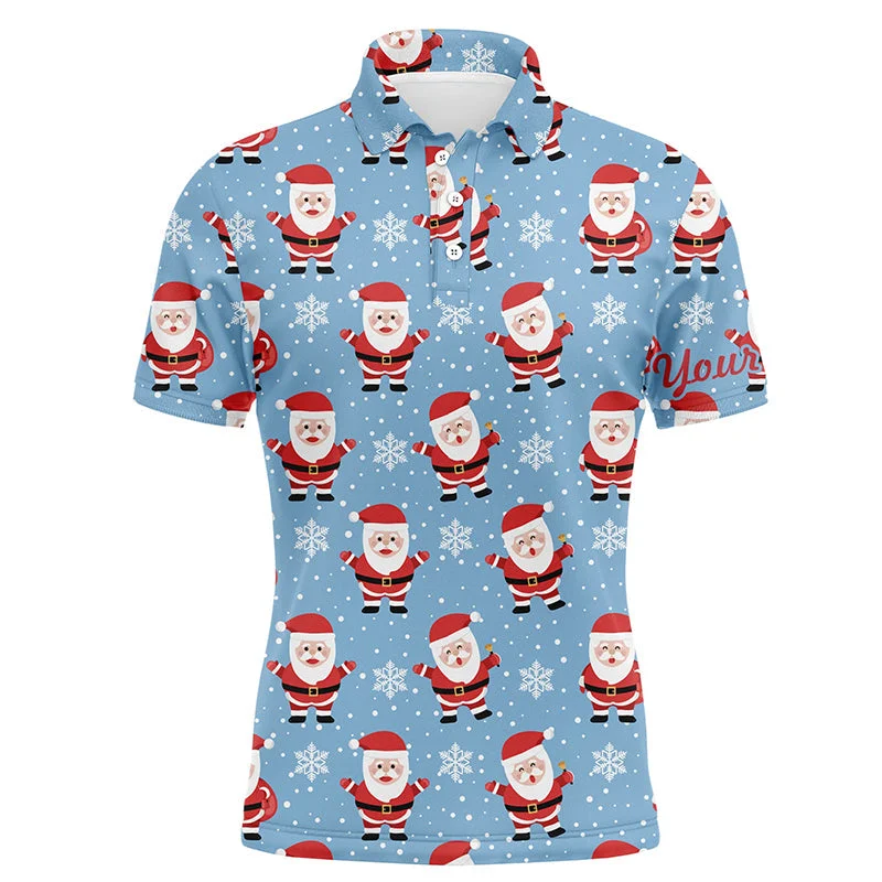 Christmas Santa Snowflakes Mens Golf Polo Shirts Blue Custom Name Funny Golf Gifts For Men LDT0614 Christmas Santa Snowflakes Mens Golf Polo Shirts Blue Custom Name Funny Golf Gifts For Men LDT0614