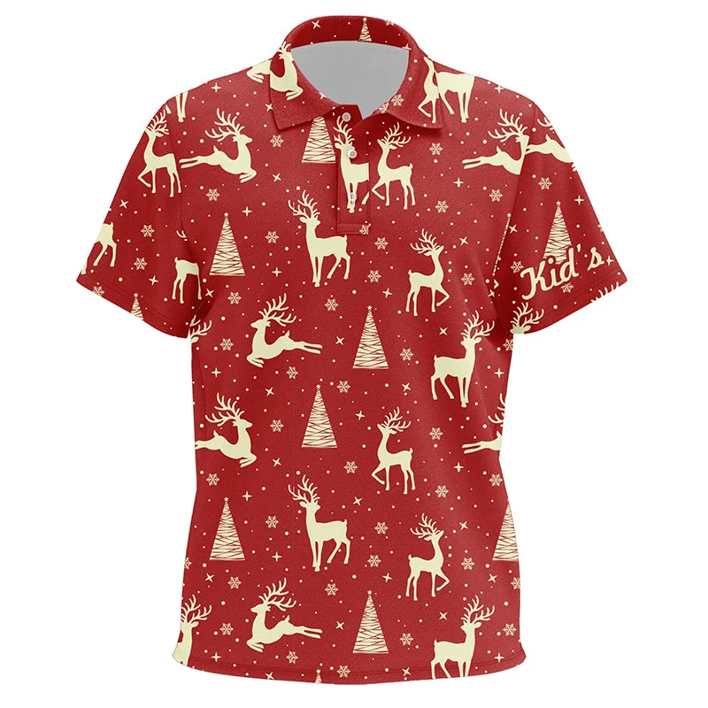 Deer In The Forest Kids Christmas Red Unisex Golf Shirts Custom Golf Shirts For Kid Golf Gifts LDT0617 Deer In The Forest Kids Christmas Red Unisex Golf Shirts Custom Golf Shirts For Kid Golf Gifts LDT0617