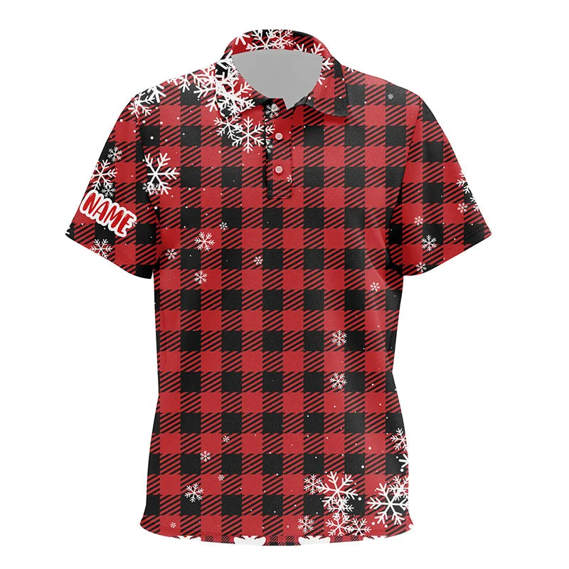 Christmas Snowflakes On Red Black Plaid Kids Unisex Golf Polos Personalized Golf Shirts For Kid LDT0619 Christmas Snowflakes On Red Black Plaid Kids Unisex Golf Polos Personalized Golf Shirts For Kid LDT0619