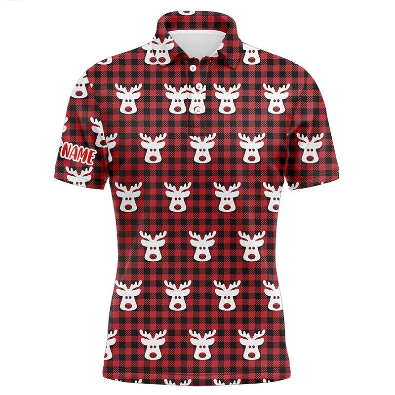 Reindeer Red Black Plaid Christmas Mens Golf Polo Shirt Golf Shirts For Men Golfer Gifts LDT0620 Reindeer Red Black Plaid Christmas Mens Golf Polo Shirt Golf Shirts For Men Golfer Gifts LDT0620
