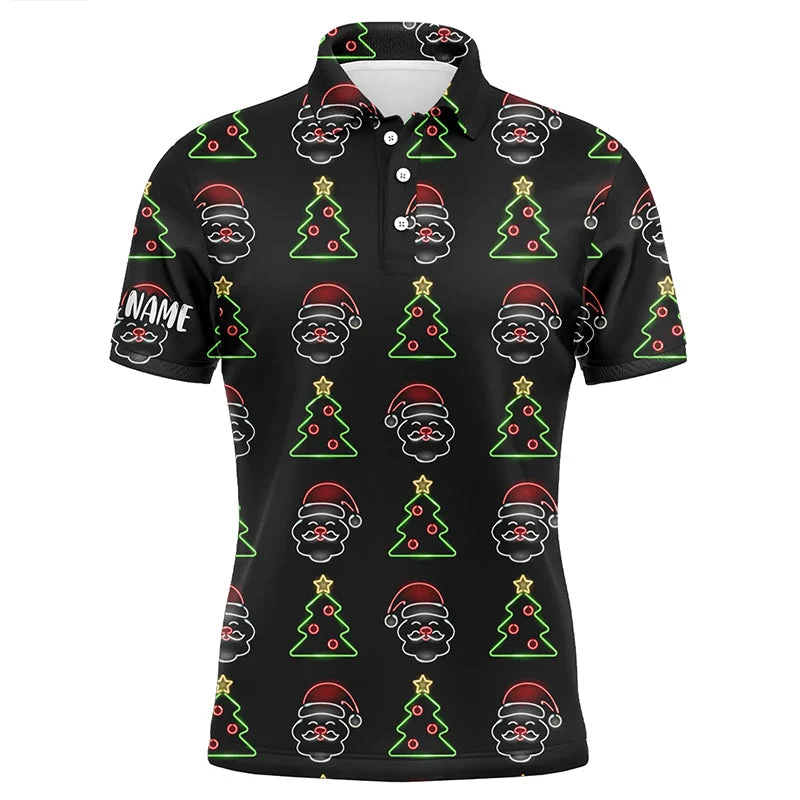 Neon Christmas Tree And Santa Mens Golf Polo Shirts Custom Funny Golf Shirts For Men LDT0621 Neon Christmas Tree And Santa Mens Golf Polo Shirts Custom Funny Golf Shirts For Men LDT0621