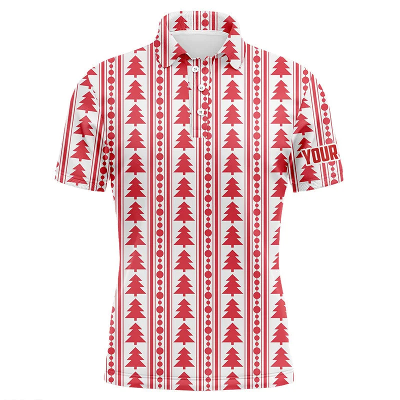 Red Christmas Trees & Garlands Flat Mens Golf Polo Shirts Customized Golf Shirts For Men LDT0639 Red Christmas Trees & Garlands Flat Mens Golf Polo Shirts Customized Golf Shirts For Men LDT0639