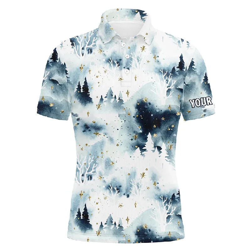 Watercolor Night Sky Forest Christmas Trees Men Golf Polo Shirts Christmas Golf Shirts For Men LDT0658 Watercolor Night Sky Forest Christmas Trees Men Golf Polo Shirts Christmas Golf Shirts For Men LDT0658