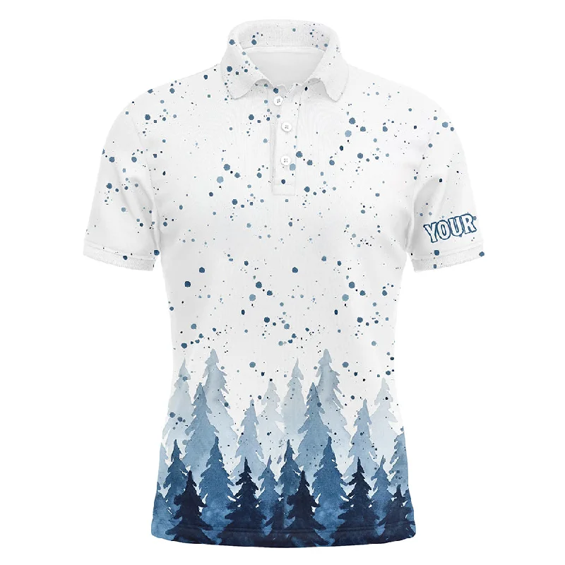 Watercolor Indigo Blue Christmas Trees & Snowfall Men Golf Polo Shirt Winter Golf Shirts For Men LDT0659 Watercolor Indigo Blue Christmas Trees & Snowfall Men Golf Polo Shirt Winter Golf Shirts For Men LDT0659