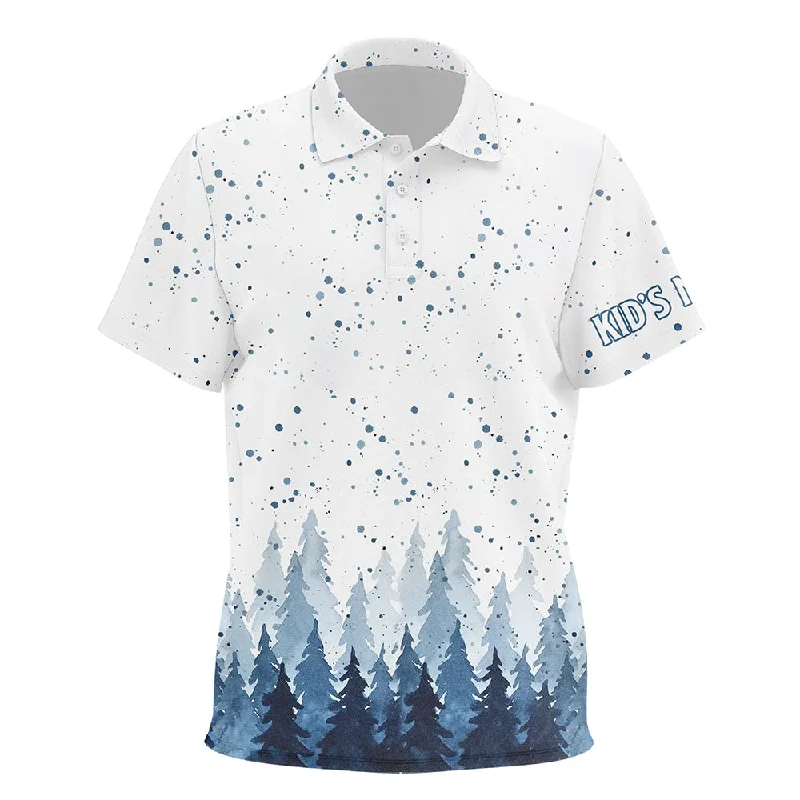 Watercolor Indigo Blue Christmas Trees & Snowfall Kid Golf Polo Shirt Winter Golf Shirts For Kid LDT0659 Watercolor Indigo Blue Christmas Trees & Snowfall Kid Golf Polo Shirt Winter Golf Shirts For Kid LDT0659