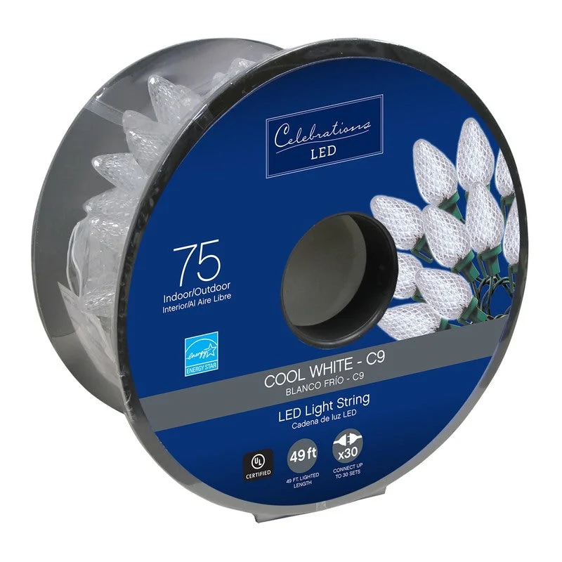Christmas Twinkling Festive Lights Celebrations LED C9 Cool White 75 count String Christmas Lights 49 ft. Christmas Twinkling Festive Lights Celebrations LED C9 Cool White 75 count String Christmas Lights 49 ft.
