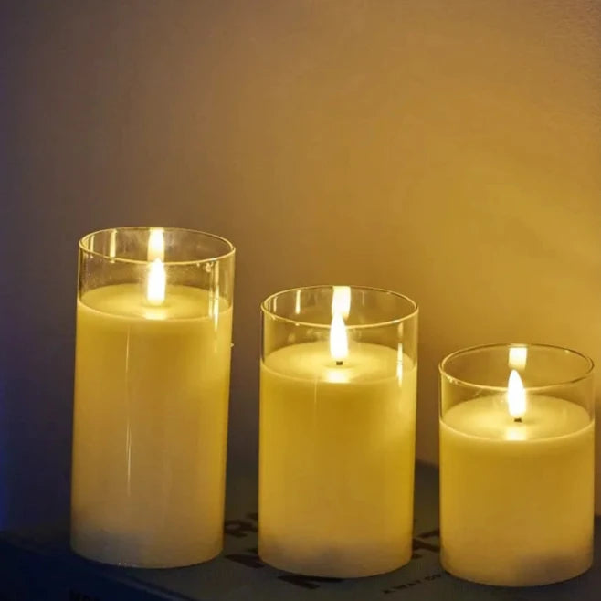 Christmas Snowflake Magic LED Glass Candles 7.5cm | Set of Three