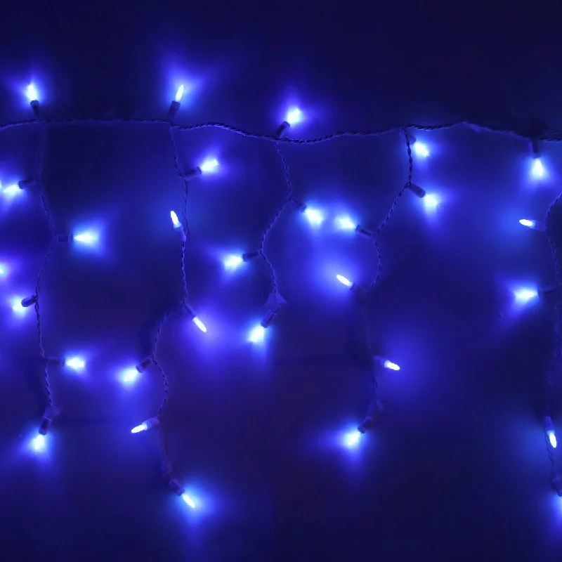Christmas Tree 100-light M5 Blue LED Icicle Lights, White Wire