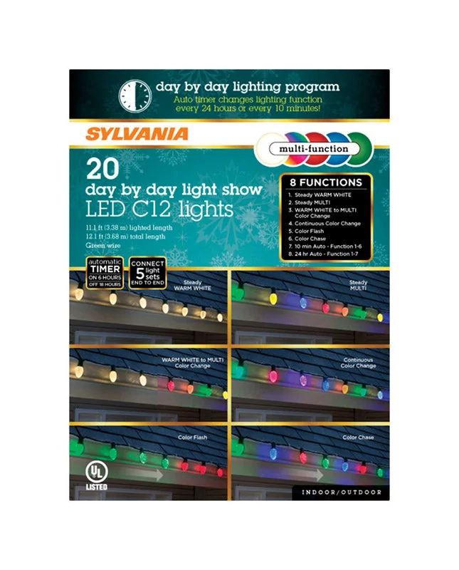 Christmas Magical Traditions Sylvania Day by Day Multicolor Plug-in LED Icicle Christmas Lights 11.1 L ft.