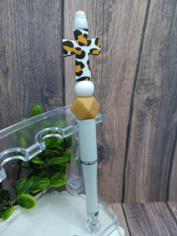 Christmas Bells Leopard Cross Beaded Ink Pen - White