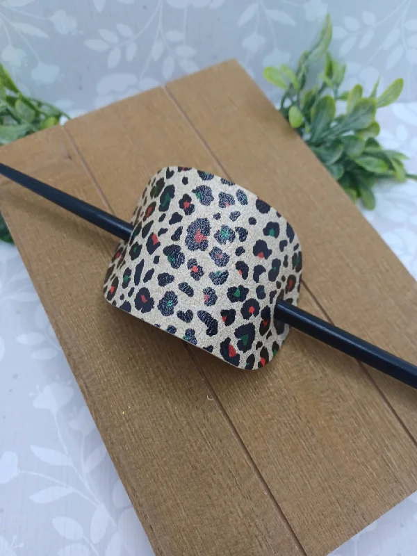 Christmas Family Holiday Movie Night Leopard Ponytail Accessory w/ Black Hair Stick