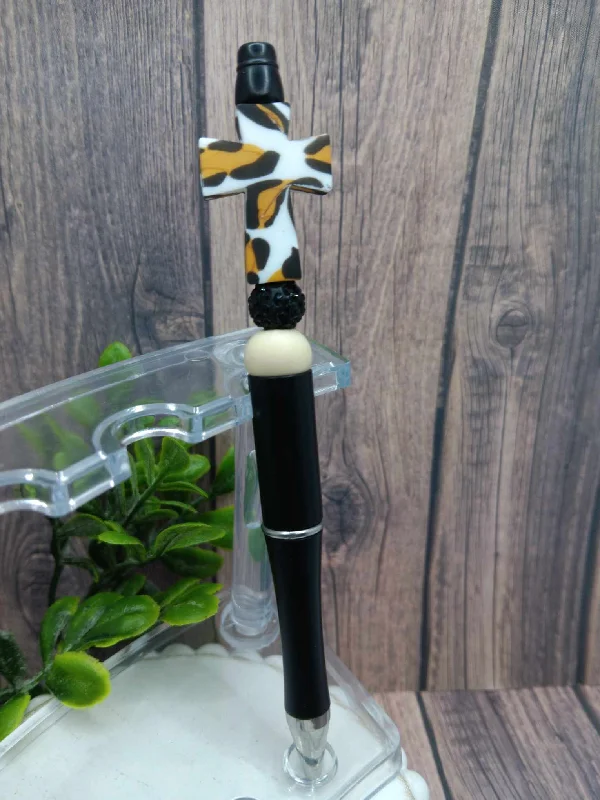 Christmas Wreath Leopard Print Cross Beaded Ink Pen - Black