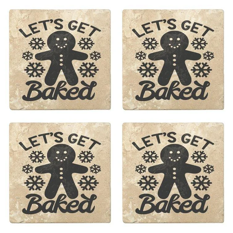 Christmas Gift Wrapping Fun Let's Get Baked Absorbent Stone Holiday Christmas Drink Coasters (Set of 4)
