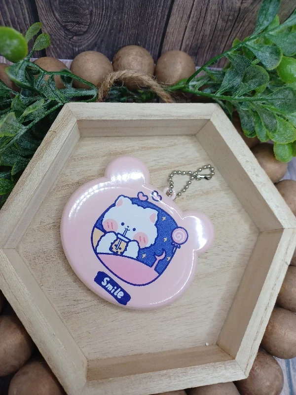 Christmas Storytelling Around Fire Light Pink Kitty Keychain & Comb Mirror Set