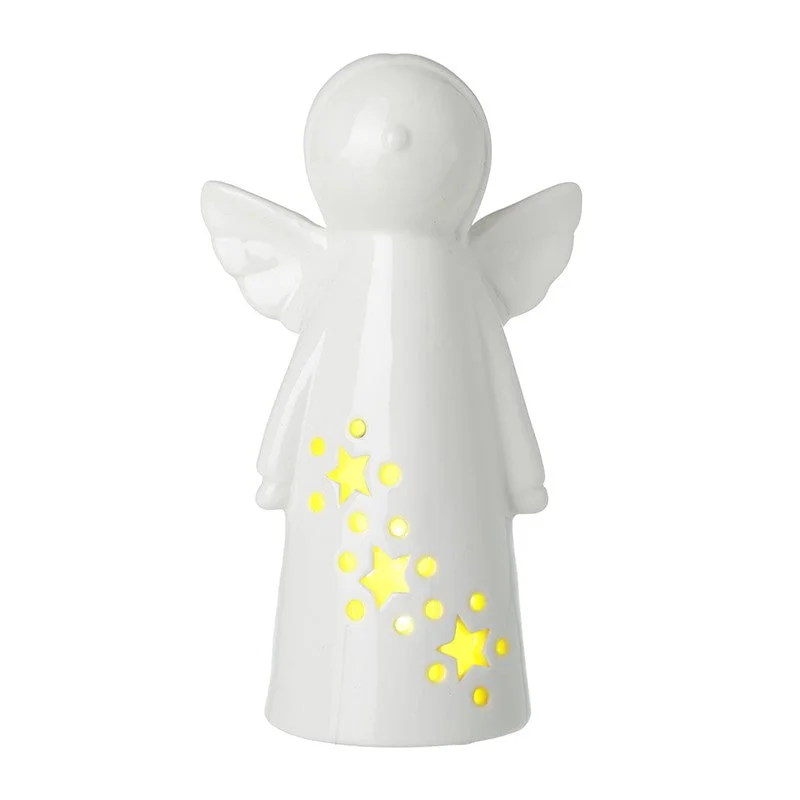 Christmas Classic Fireplace Setting Light Up White Ceramic Angel 14cm