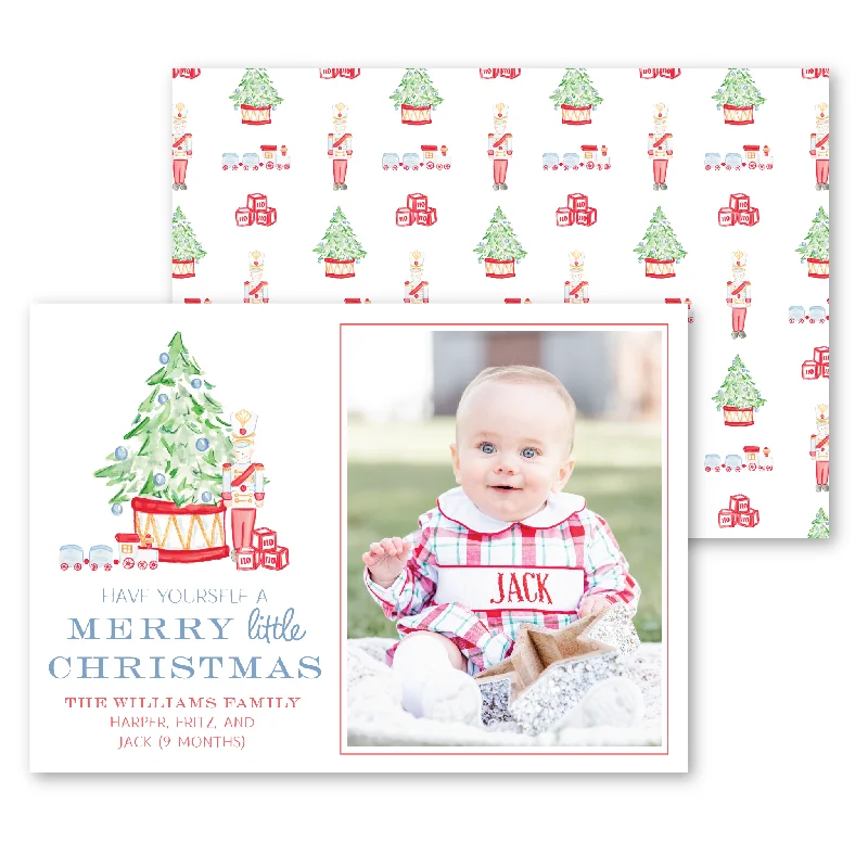 Christmas Candles 'Little Christmas' Toy Soldier Holiday Card | Horizontal - Blue