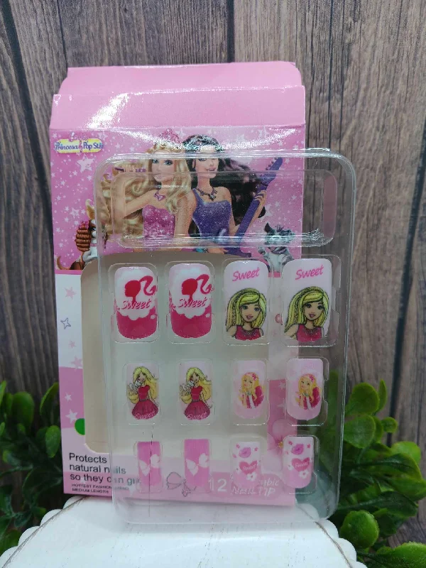 Christmas Snowflakes Little Girl's Doll Themed Nail Set - Set #1