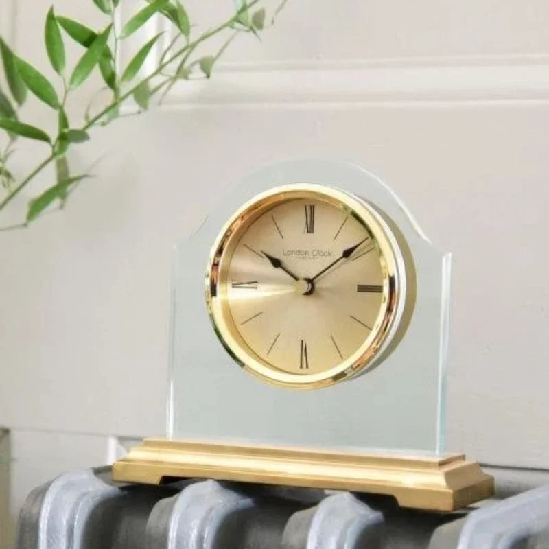 London Clock Gold Break Arch Glass Mantel 03149