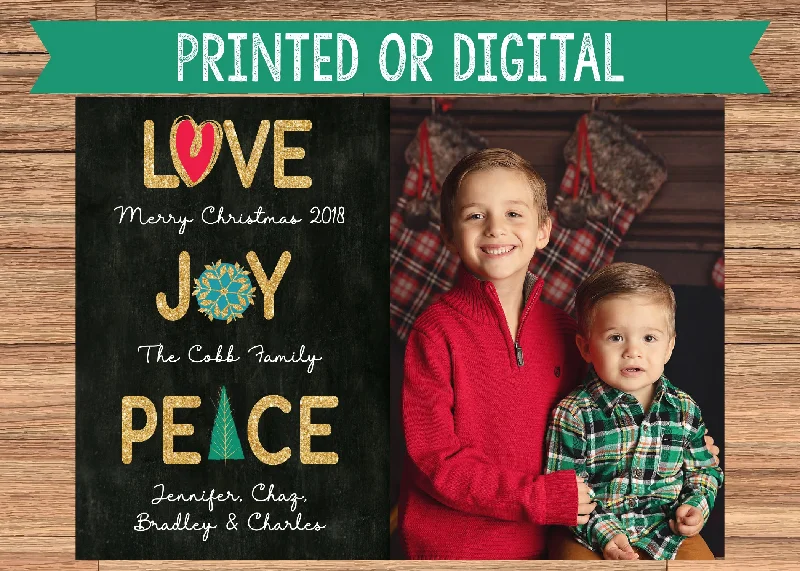 Christmas Homemade Gingerbread Love, Joy, and Peace Holiday Christmas Card Digital or Printed with Photo!
