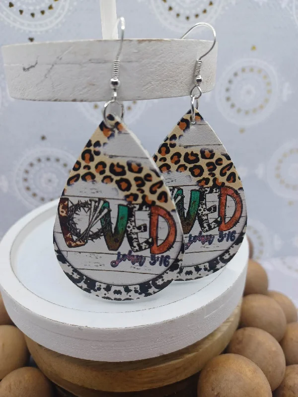 Christmas Festive Snowmen LOVED John 3:16 Leather Style Earrings