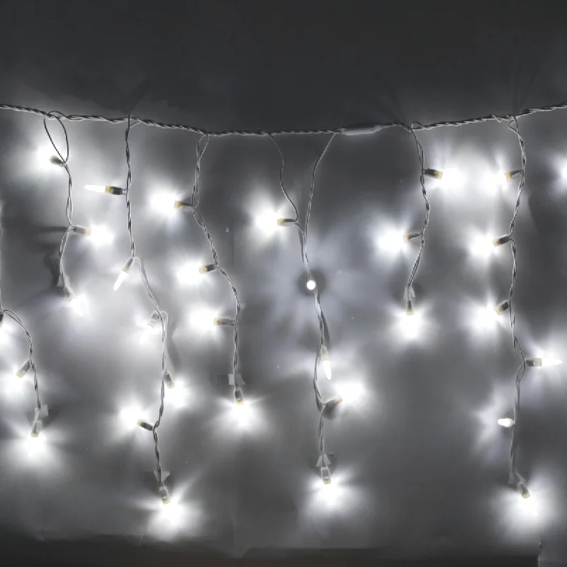 Christmas Crackling Wood Fire 100-light M5 Pure White LED Icicle Lights, White Wire
