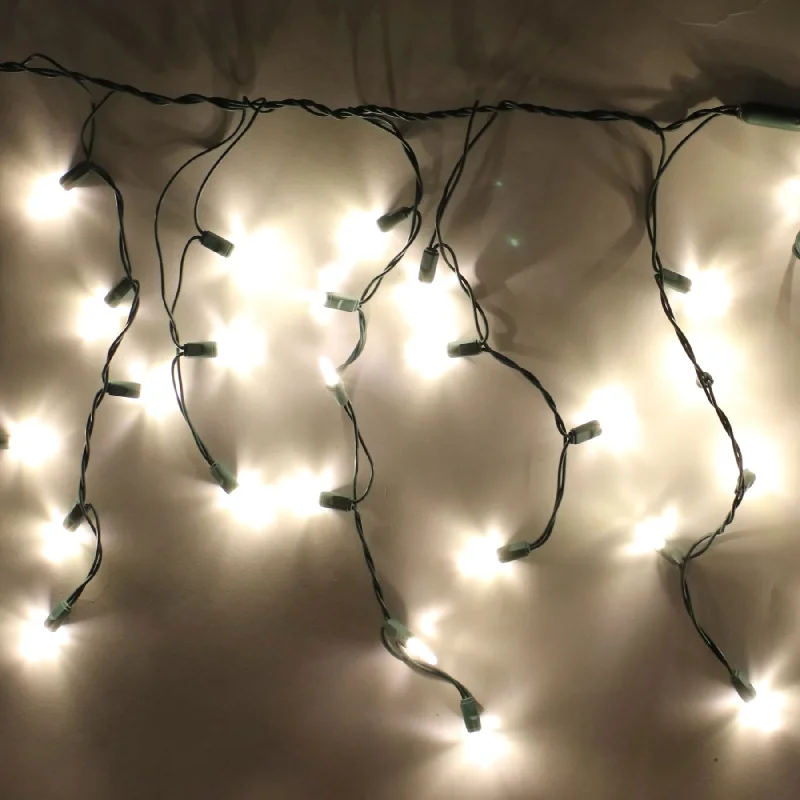 Christmas Winter Scenery 100-light M5 Warm White LED Icicle Lights, Green Wire
