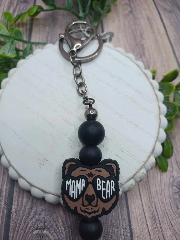 Mama Bear Beaded Keychain