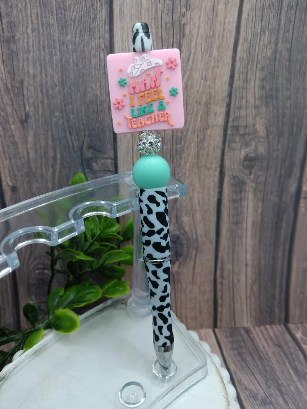 Christmas Cozy Holiday Magic Man I feel like a Teacher Beaded Ink Pen