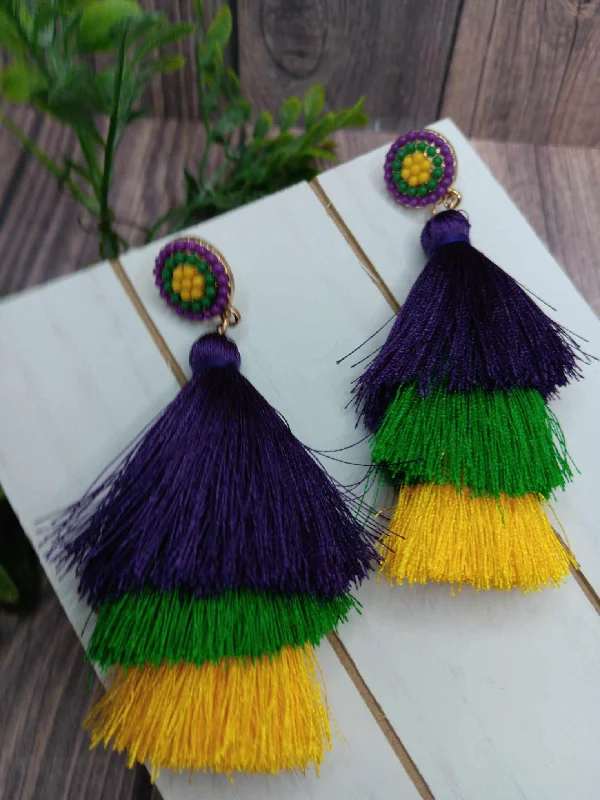 Christmas Holiday Gathering Mardi Gras Beaded & Tassel Style Earrings