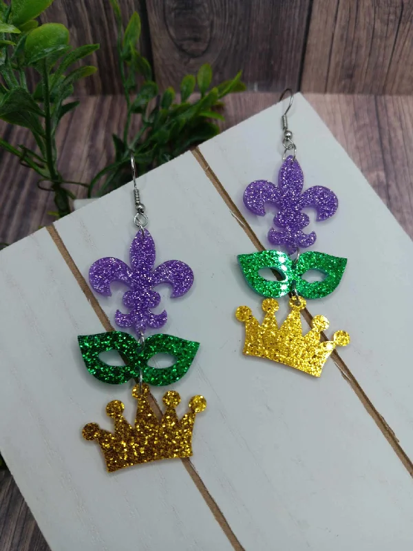 Christmas Enchanting Celebrations Mardi Gras Glitter Style Drop Earrings