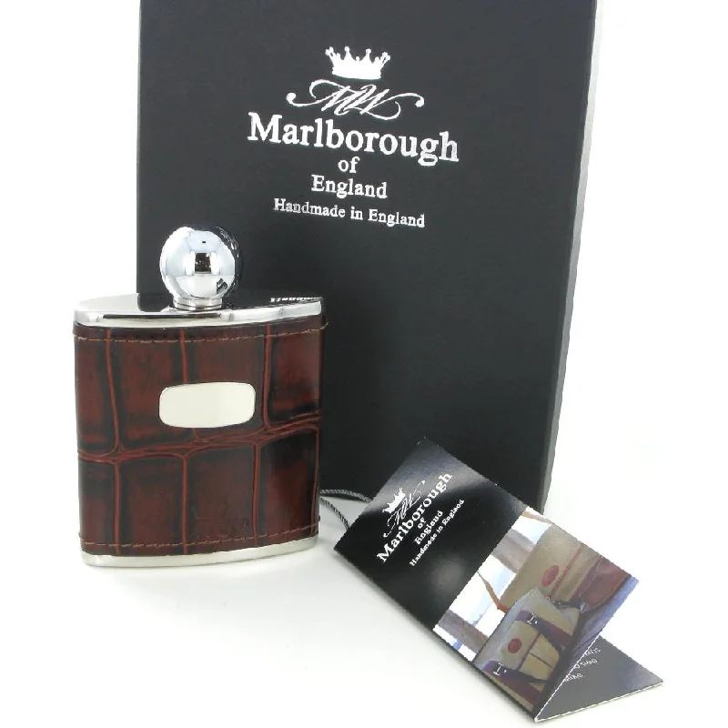 Marlborough of England Hip Flask 3oz Steel & Brown Leather ST5124