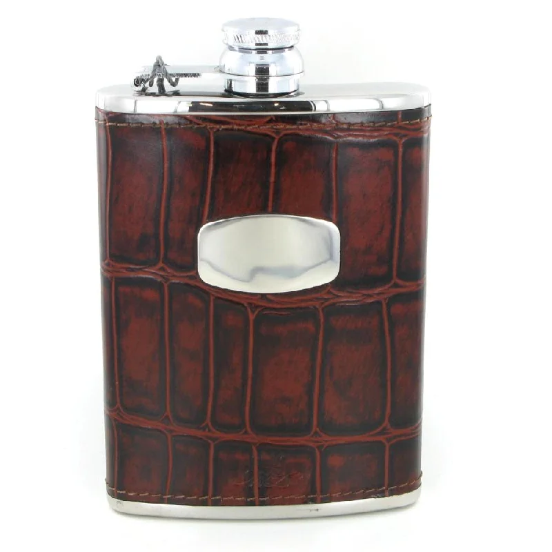 Marlborough of England Hip Flask 8oz Steel & Brown Leather ST5159